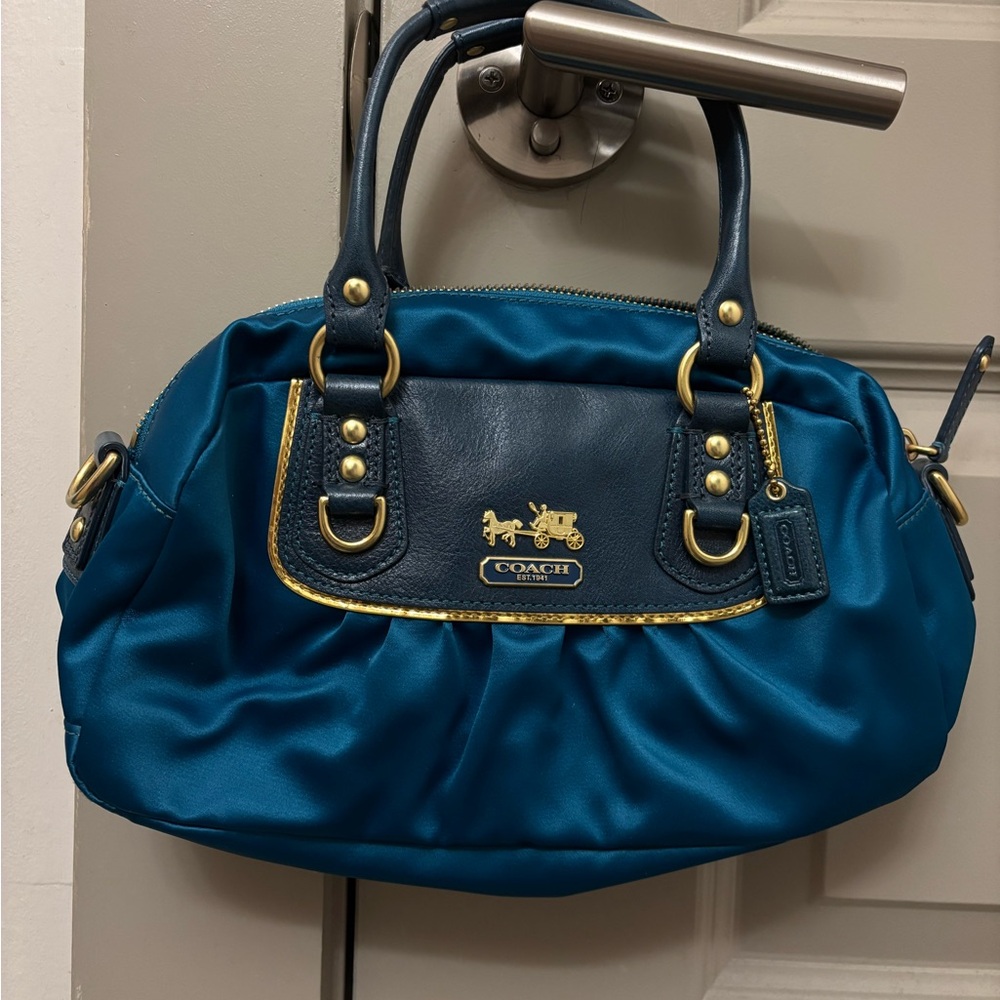 Coach Blue Handbag with Gold Accents